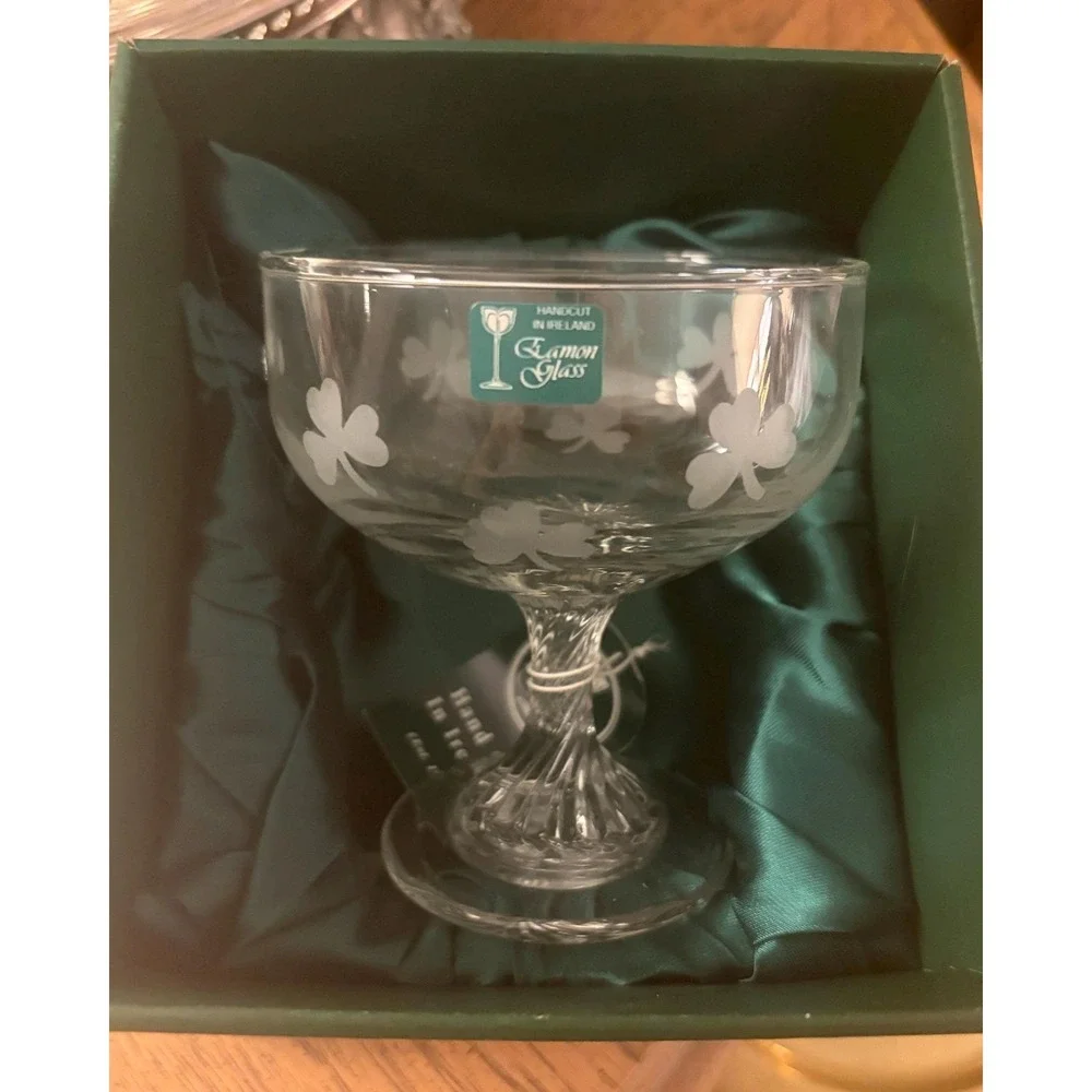 Eamon Glass Shamrock Compote Dish Irish Crystal Bowl Dublin Ireland